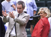 LONDON, UNITED KINGDOM - JULY 07: WIMBLEDON 2002, London; MAENNER/FINALE; John McENROE, BBC MODERATORIN Sue BARKER (Photo by Bongarts/Getty Images)