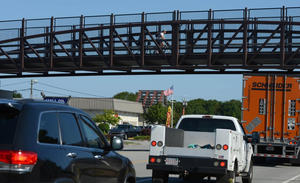 The Cape Cod Rail Trail overpass in South Dennis was built to improve safety along the popular cycling route.