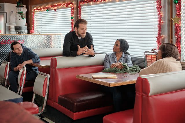 <p>Courtesy of Hallmark</p> Richard Harmon, Juan Riedinger, Krystal Joy Brown, and Tina Lifford in 'Heaven Down Here'