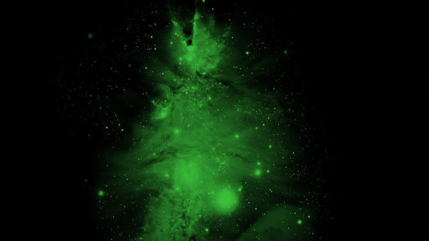  A gaseous green nebula in the shape of a christmas tree. 