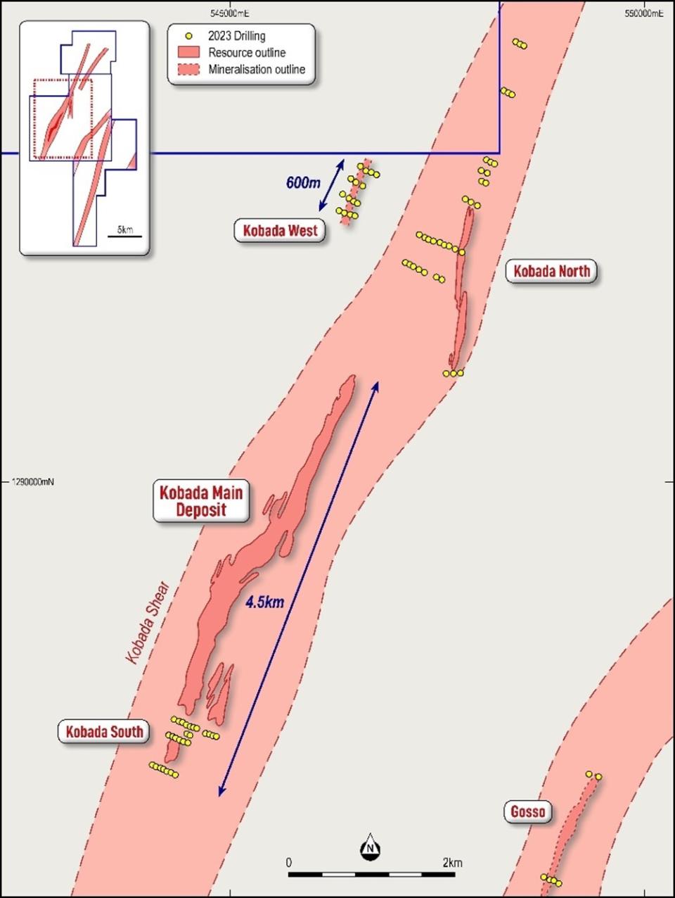 Plan showing location of Kobada West within the Kobada Gold Project