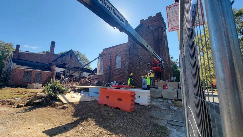Only portions of the structure of the historic Black Mount Carmel Baptist Church is now being preserved.The church near Johnson C. Smith University is being worked at on Tuesday, Oct. 24, 2023 in Charlotte