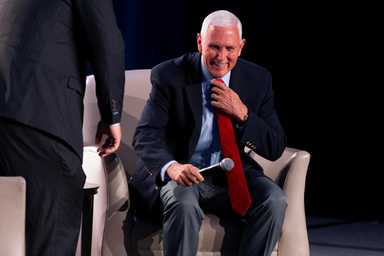 Republican U.S. presidential candidate and former Vice President Mike Pence sits down ahead of speaking at Erick Erickson's conservative political conference 
