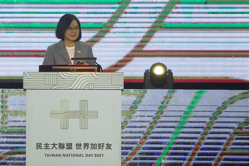 Taiwan President Tsai Ing-wen attends a gala at Hsinchu Air Force Base in Hsinchu