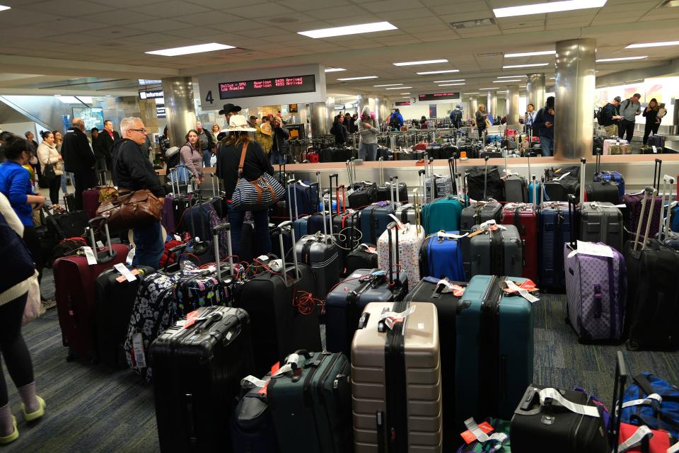 A sea of luggage is pictured Tuesday in the baggage claim area at Will Rogers World Airport in Oklahoma City.