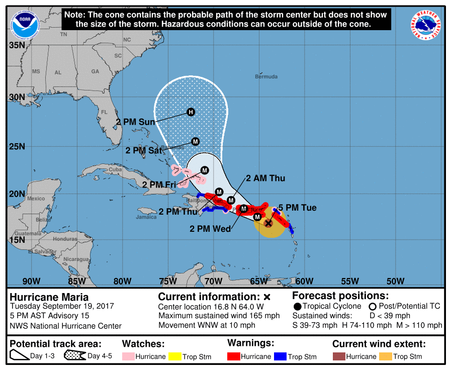 Hurricane Maria cone path