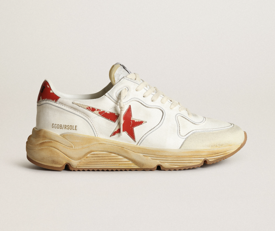 Golden Goose Men’s Running Sole with leather star and heel tab with red print, Golden Goose