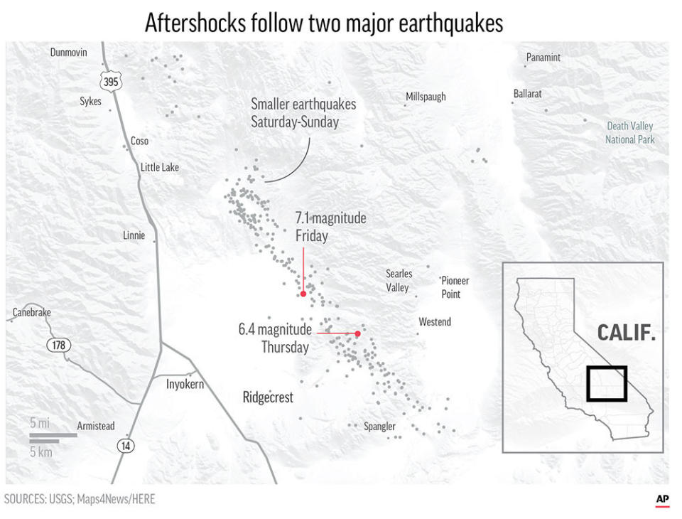 Scores of aftershocks have followed two major earthquakes have struck in Southern California;