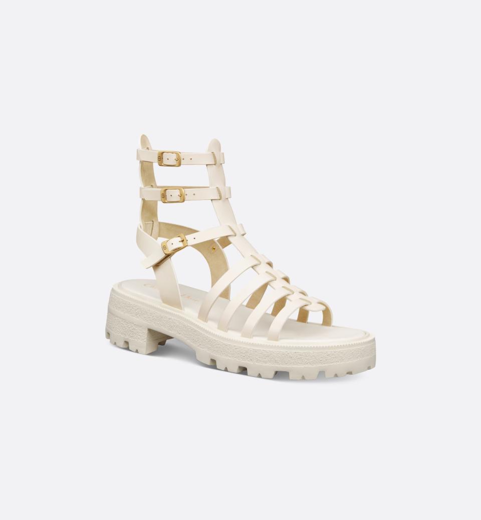 Dior, platform sandal, gladiator sandal, white leather, gold buckle