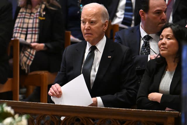 <p>Jim Watson-Pool/Getty </p> U.S. President Joe Biden attends the memorial service for late retired Supreme Court Justice Sandra Day O'Connor at the National Cathedral on December 19, 2023 in Washington, DC.