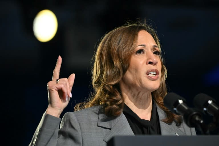 US Vice President Kamala Harris speaks about reproductive rights at a campaign event at the Cobb Energy Center in Atlanta, Georgia, on September 20, 2024 (Mandel NGAN)