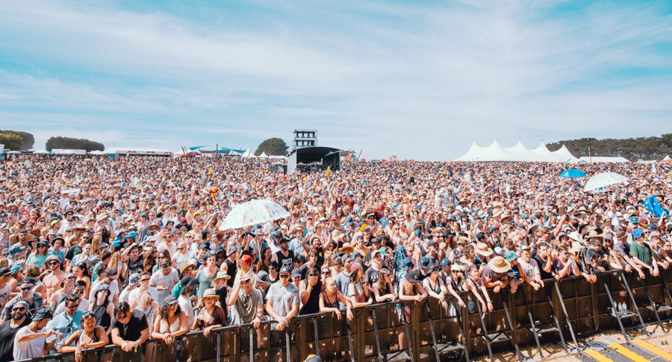 Beyond the Valley festival takes place over New Year's. Crowd shot.