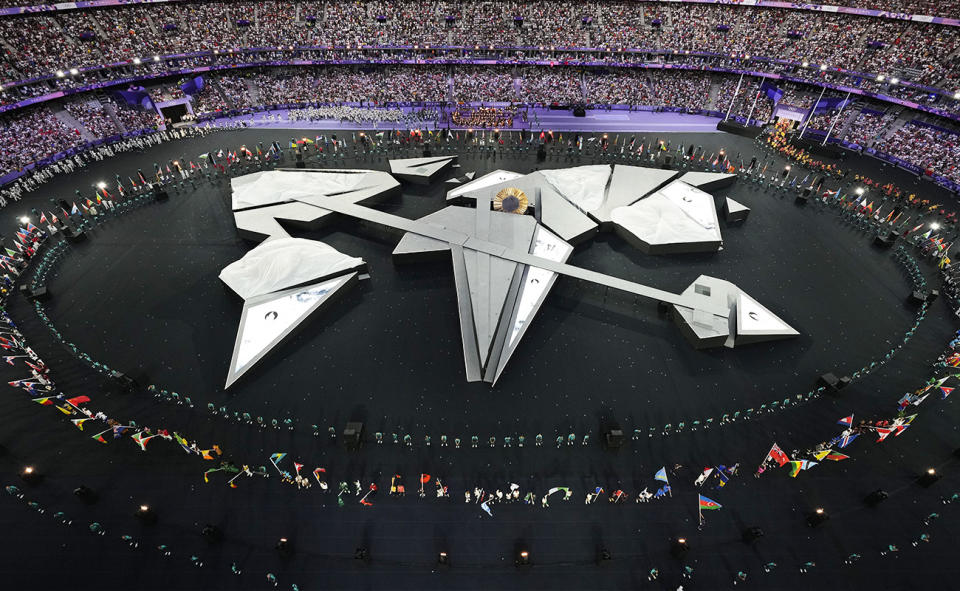 The stage, pictured here for the closing ceremony of the Paris Olympics.