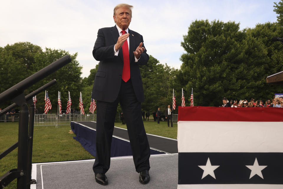 Former President Donald Trump arrives at a rally, Thursday, May 23, 2024, in the Bronx borough of New York. (AP Photo/Yuki Iwamura)