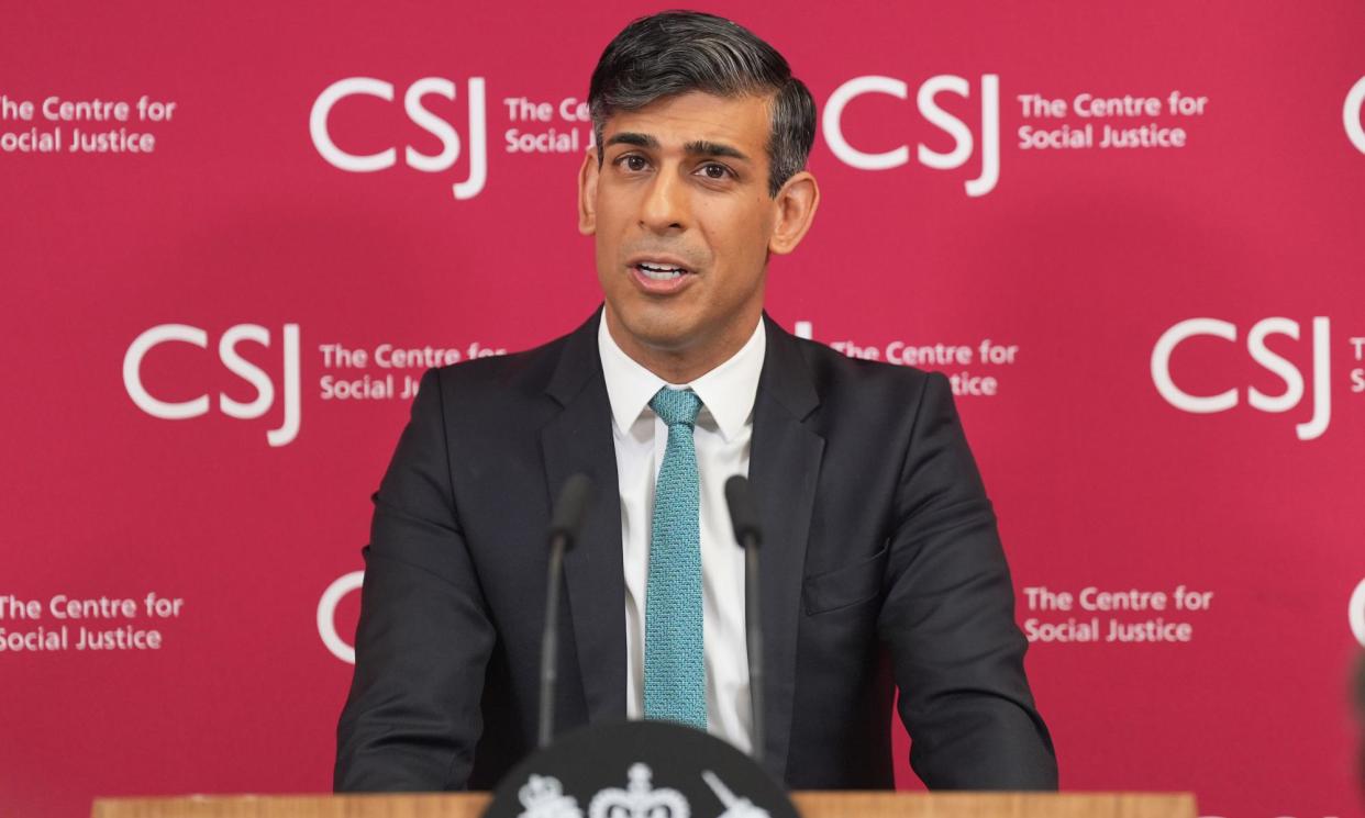 <span>In a speech at the Centre for Social Justice in London, Sunak said ‘something has gone’ since the pandemic to increase the number of economically inactive people who are long-term sick.</span><span>Photograph: Yui Mok/PA</span>