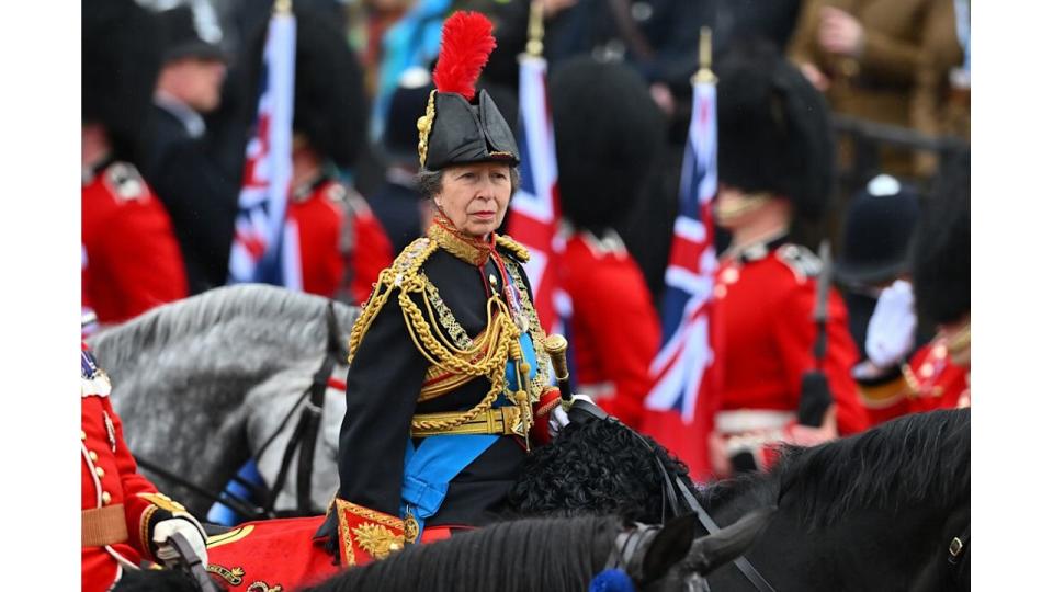 Princess Anne rides on horseback at coronation