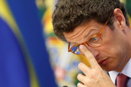 Brazil's Environment Minister Ricardo Salles attends a news conference at the Planalto Palace in Brasilia