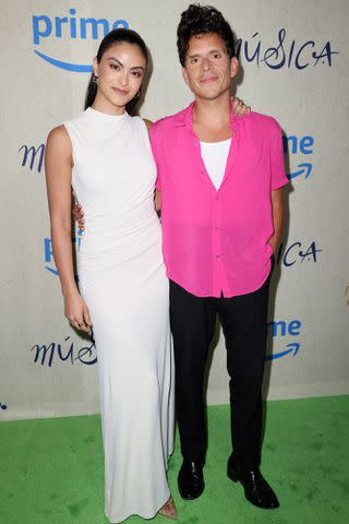 <p>Alexander Tamargo/Getty </p> Camila Mendes and Rudy Mancuso at the "Música" premiere at Regal South Beach in Miami on March 27, 2024