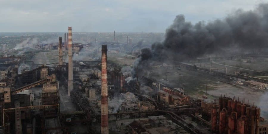 Smoke rises over the Azovstal steel factory, still protected by Ukrainian troops