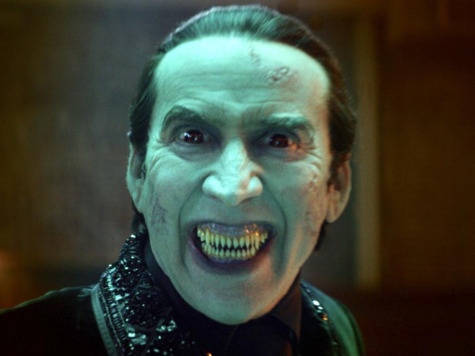 Nicolas Cage as Dracula in Renfield, directed by Chris McKay. (UNIVERSAL STUDIOS)