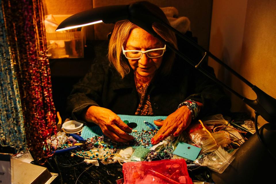 American Indian Guest Artist Debbie LaMere works with beads at Grand Teton National Park.