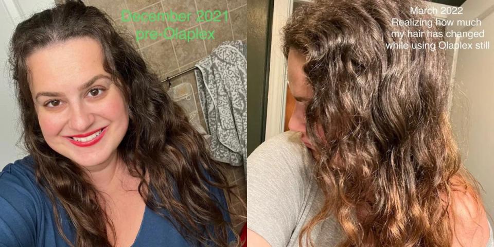 Rosie Genute's hair before and after using Olaplex