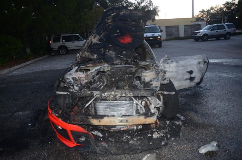 Robert Hetsler had third-degree burns over about 60 percent of his body after this performance-modified Ford Mustang exploded in flames in November 2017.