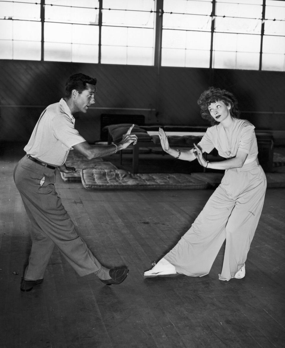 <p>Lucille rehearses with Hollywood dance coach Charles Walters in 1943. The actress was preparing for her upcoming role as Madame Du Barry in <em>Du Barry Was a Lady</em>. </p>