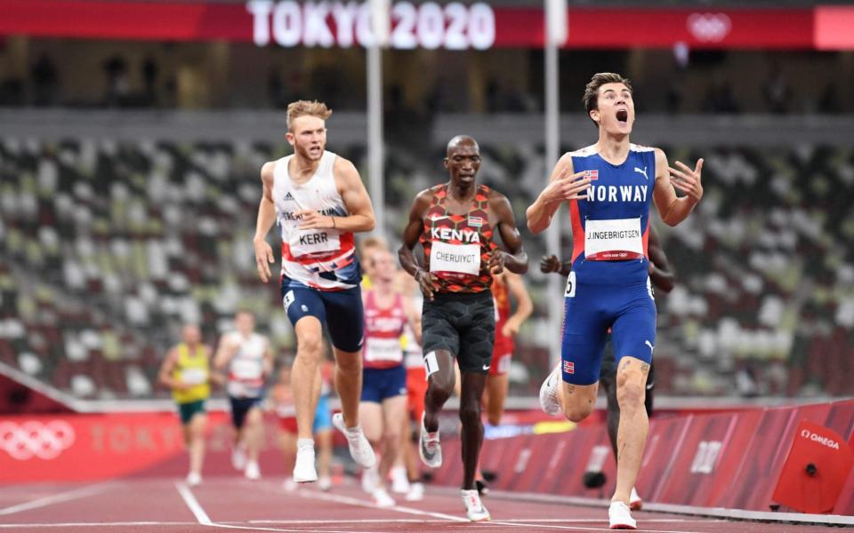 Jakob Ingebrigtsen (right) and Timothy Cheruiyot (centre) edged out Josh Kerr in Tokyo - AFP VIA GETTY IMAGES