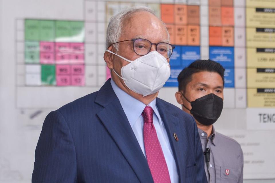 Datuk Seri Najib Razak is pictured leaving the Kuala Lumpur High Court November 10, 2021. — Picture by Meira Zulyana