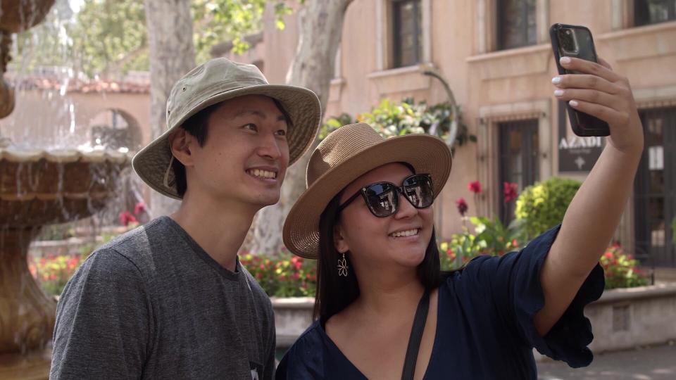 Amanda and Roger pose for a selfie in Sedona, Arizona after meeting for the first time.