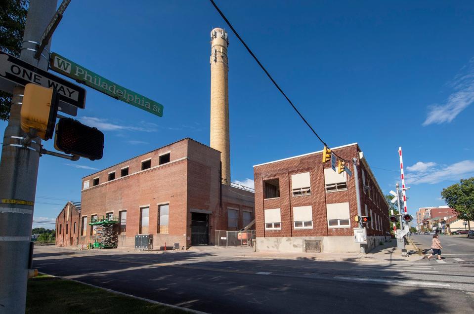 This is a view of what will become the new York County History Center complex, taken on Aug. 16, 2022. The earliest structure with the peaked roof, which was built in 1895, is at far left. The square structure in the center that served as a boiler room with the smokestack visible was built from 1911-1916. The former warehouse building built in 1917 is at right. The space between the buildings will be infilled with a steel and glass connecting structure