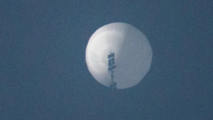 A balloon flies in the sky over Billings, Montana, U.S. February 1, 2023. (Chase Doak/via Reuters)