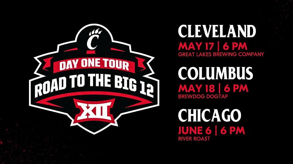 UC's Day One Tour promoting their upcoming move to the Big 12 will hit Cleveland, Columbus and Chicago.