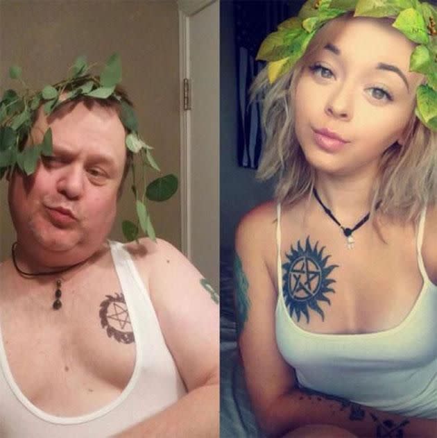 Dad Chris Martin doing his best impression of his daughter Cassie. His selfie game is strong. Photo: Facebook/Cassie Martin