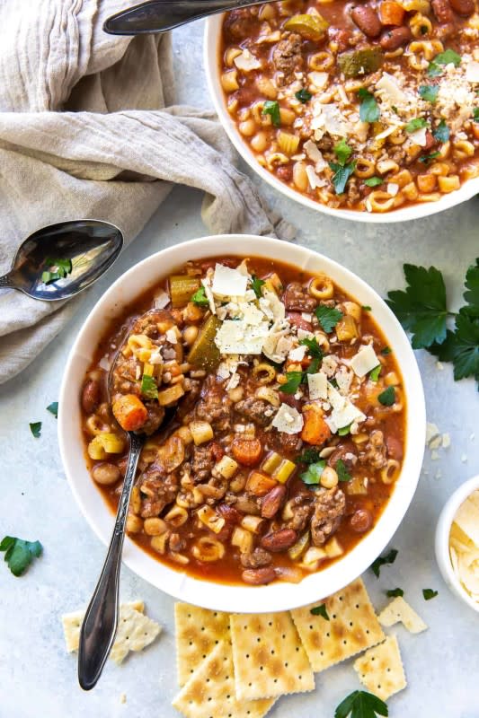 <p>From Valeries Kitchen</p><p>Beef fans unite! Check out how you can make this simple soup! </p><p><strong>Get the Recipe: <a href="https://www.fromvalerieskitchen.com/slow-cooker-hamburger-minestrone" rel="nofollow noopener" target="_blank" data-ylk="slk:Crock Pot Hamburger Minestrone;elm:context_link;itc:0;sec:content-canvas" class="link ">Crock Pot Hamburger Minestrone</a></strong></p>