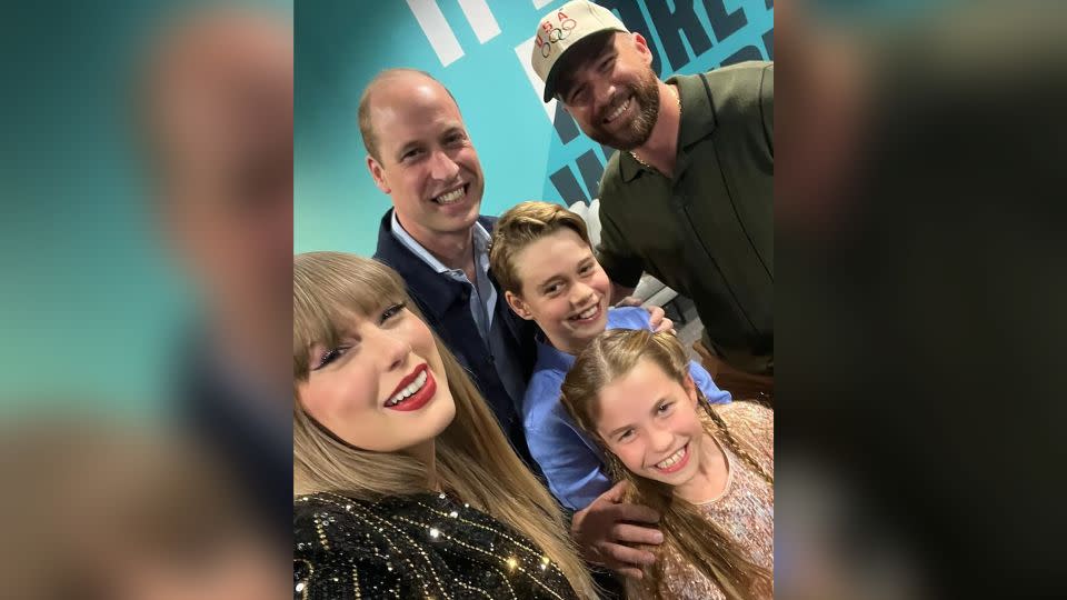 Taylor Swift shared a photo with Prince William, Prince George, Princess Charlotte and Travis Kelce, at Swift’s concert in London on June 21. - From Taylor Swift/Instagram