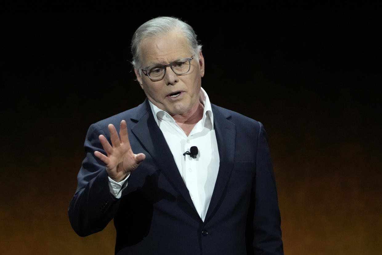 David Zaslav, CEO of Warner Bros. Discovery, addresses the audience during the Warner Bros. Pictures presentation at CinemaCon 2023, the official convention of the National Association of Theatre Owners (NATO) at Caesars Palace, Tuesday, April 25, 2023, in Las Vegas. (AP Photo/Chris Pizzello)