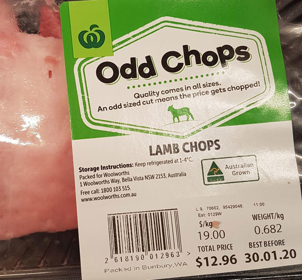 Woolworths' 'Odd Chops' lamb chops are pictured.