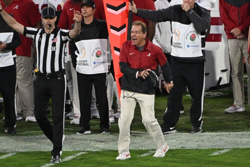 Former Alabama Crimson Tide Nick Saban will work as an ESPN analyst in 2024. File Photo by Jon SooHoo/UPI