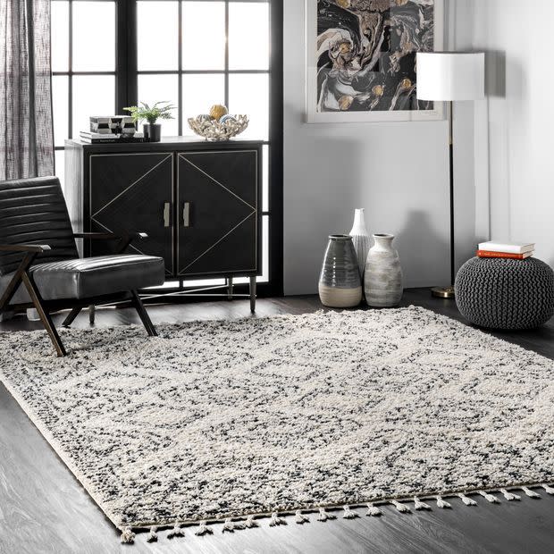 Off White Tribal Moroccan Tassel Area Rug