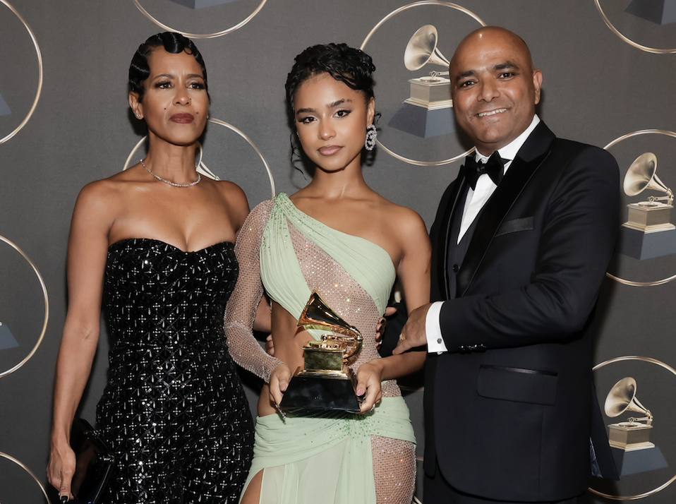Tyla Parents pictured: Tyla and her parents at the Grammys | (Photo by Emma McIntyre/Getty Images for The Recording Academy)