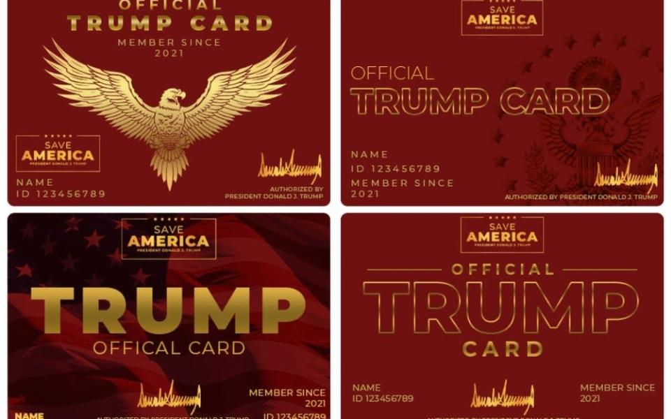 Trump's PAC asked supporters in an email on Wednesday to choose which "Trump Card" design they wanted. - Save America PAC 