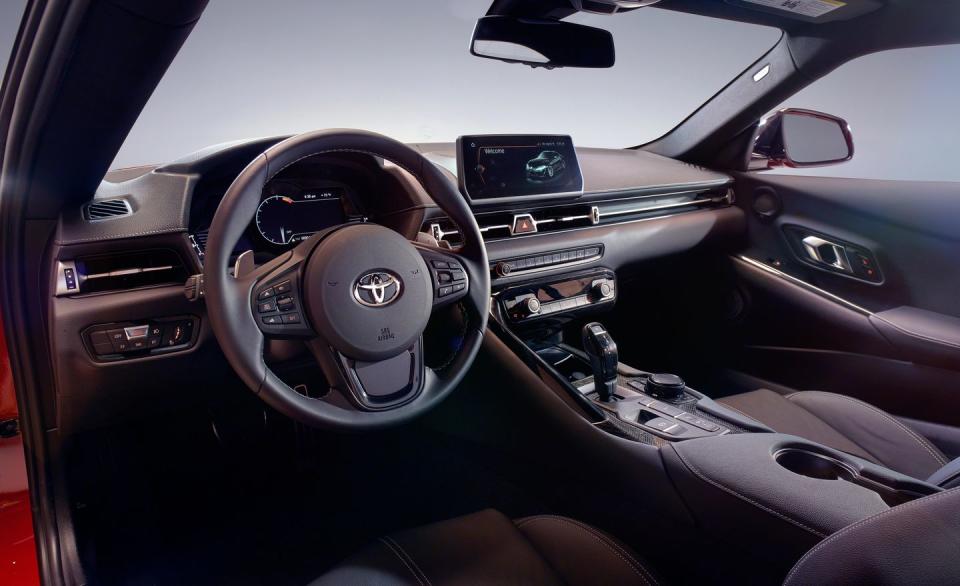 <p>The interior styling largely follows current Toyota dogma, but the infotainment screen runs essentially a reskinned version of BMW's iDrive software, and much of the switchgear comes from Munich. With BMW having run point on the Z4/Supra development, it will release the Z4 first, this spring, with the Supra landing in Toyota dealerships a few months later in 2019. </p>