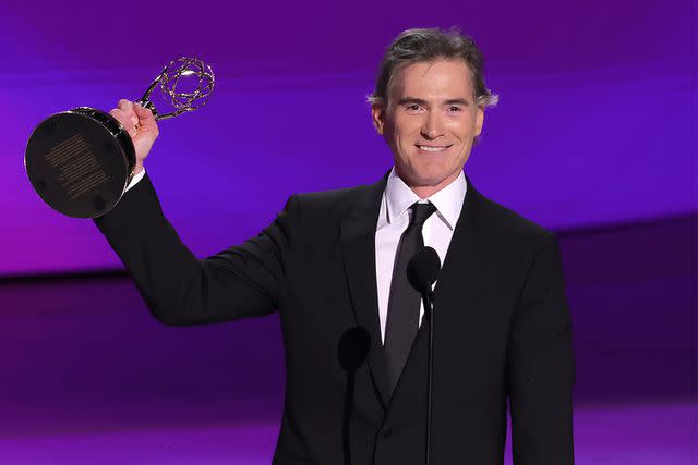 <p>Kevin Winter/Getty </p> Billy Crudup accepts the Outstanding Supporting Actor in a Drama Series award for The Morning Show onstage during the 76th Primetime Emmy Awards