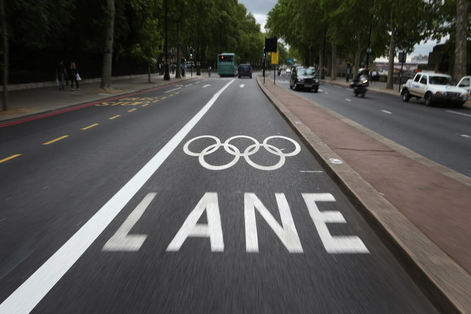 A road is marked out with an Olympic Games Lane on July 17, 2012 in London, England. Competitors and officials have started to arrive ahead of the London 2012 Olympic Games. (Photo by Peter Macdiarmid/Getty Images)