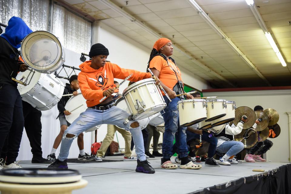 FILE - Created 2 Play drum line practices at the BEC Plex in North Augusta, S.C., on Monday, Nov. 28, 2022. The drum line is hosting the 3rd annual HBCU Community Battle in Augusta on Saturday.