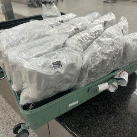 The drugs in an opened suitcase at Stansted Airport