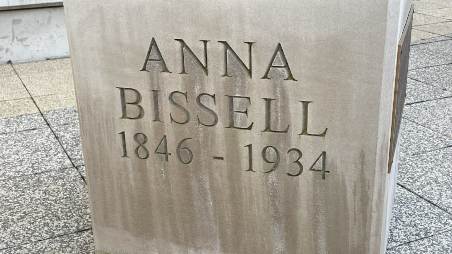 The base of the statue for Anna Bissell.