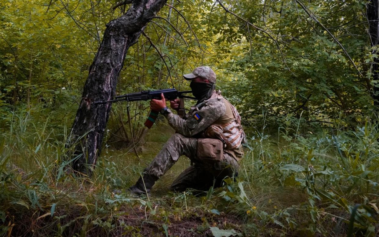 A Ukrainian soldier in a forest in the Donetsk region. Russian troops have reportedly been easy targets for their opponents - AP Photo/Efrem Lukatsky